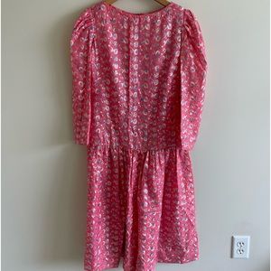 Size M Vintage Bubblegum Pink Long Sleeve Tea Party Dress w/ Shinny Embroidery